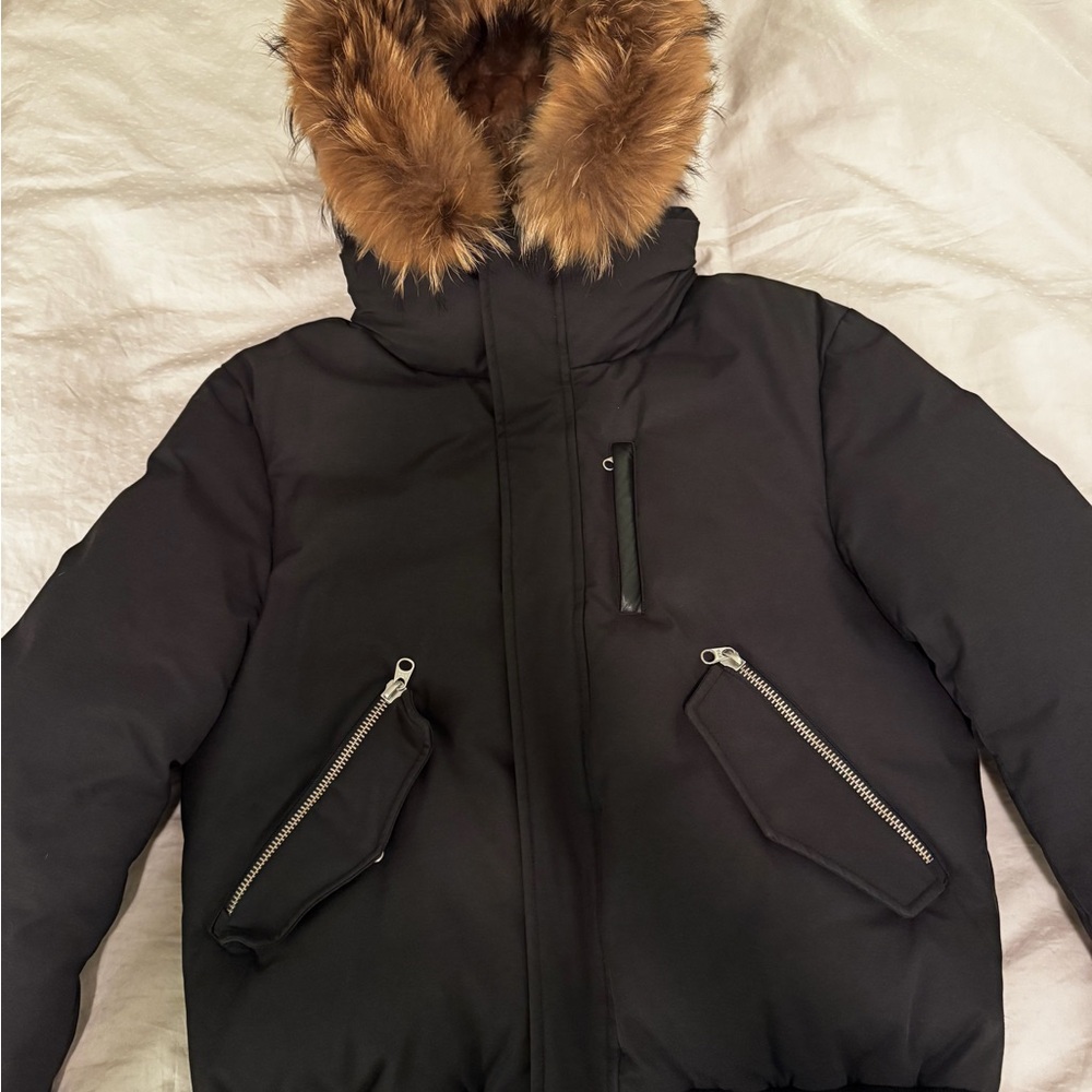 Mackage Black Jacket with Brown Faux Fur Hood